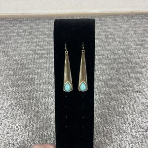 Samantha Wills Gold Tone Turquoise Teardrop Dangle Drop Earrings Signed Boho